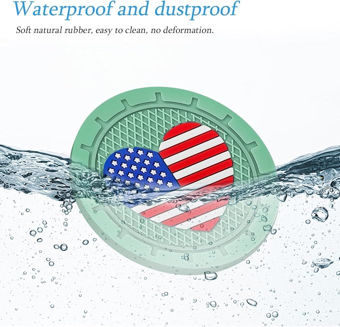 AUCELI 2 Pack Car Cup Holder Coasters, Colored American Flag US Flag Insert Car Cup Coaster, 2.75 Inch Anti Slip Shockproof Embedded Drink Mat, Vehicle Interior Decor Accessories