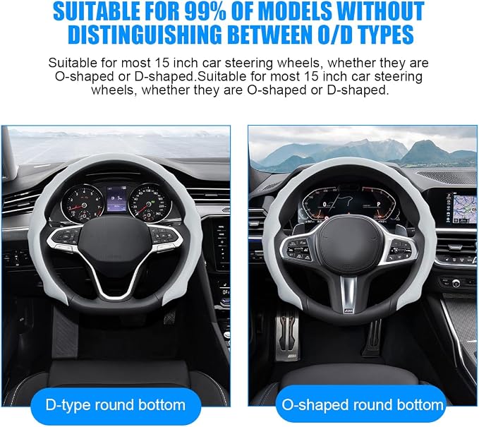 Car Steering Wheel Cover, 15 inch Nappa Leather Anti-Slip & Ultra-Thin 5D Vehicle Steering Wheel Protector, Breathable Automotive Interior Accessories, Universal Fit (White)