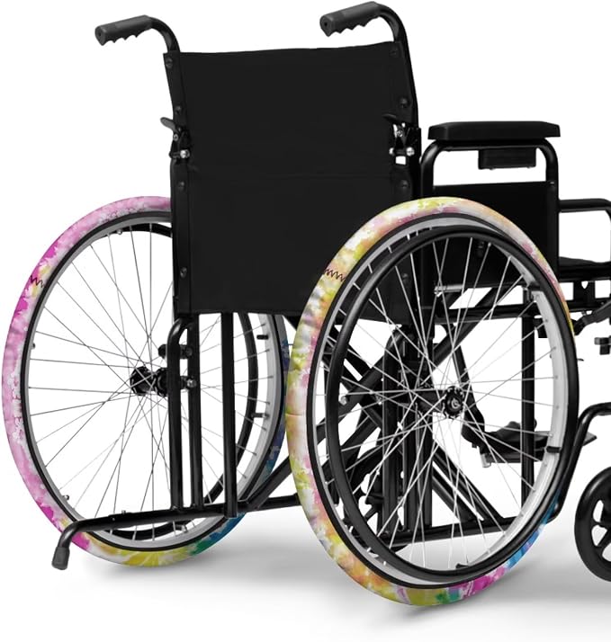 Abstract Tie Dye Wheelchair Wheel Covers 2 Pack Wheelchair Tyre Covers Neoprene Wheel Cover for Transport Wheelchair Wheels, 24 Inch
