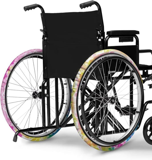 Abstract Tie Dye Wheelchair Wheel Covers 2 Pack Wheelchair Tyre Covers Neoprene Wheel Cover for Transport Wheelchair Wheels, 24 Inch