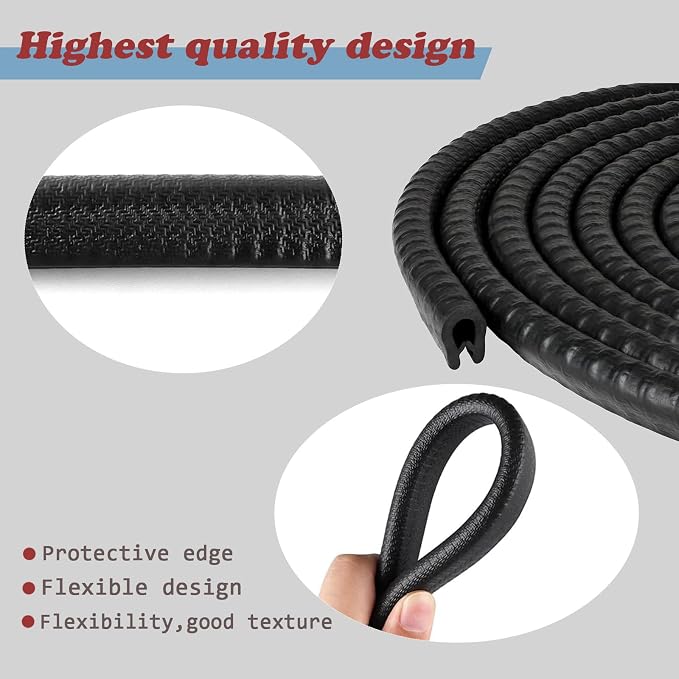 Car Door Edge Guards, 16Ft Rubber Seal Car Door Edge Trim, U Shape Door Edge Protector Guard, Aluminum Weather Proofing Automotive Door Edge Molding Protection for Most Car (Black)