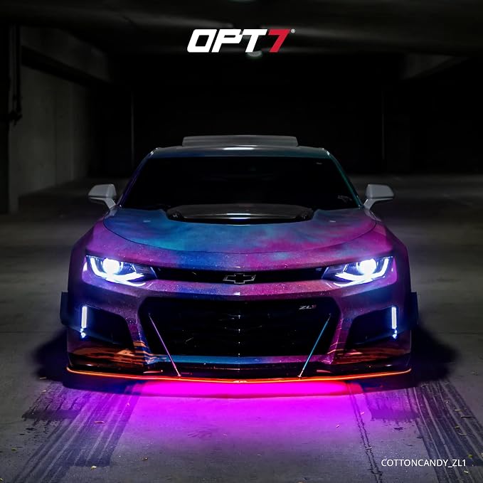OPT7 Aura RGB Aluminum Car Underglow Kit with Remote Control | Waterproof Rigid LED Bars, Multicolor Underbody Lighting, Exterior Neon Accent Ground Lights, 12V Car Decor