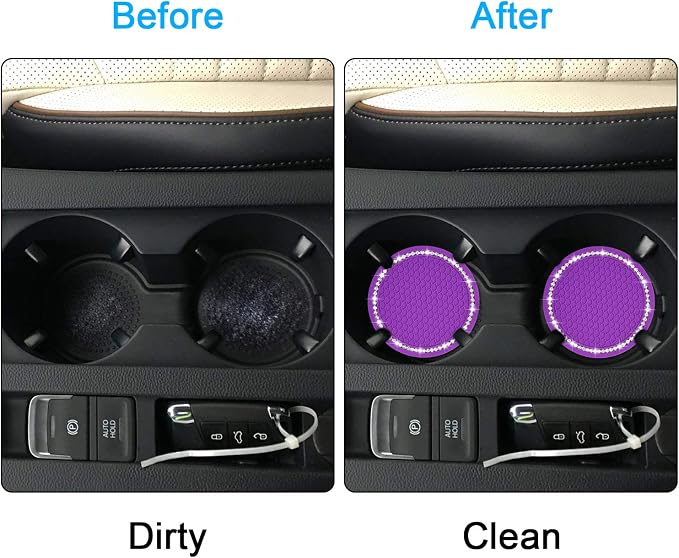 Bling Car Coasters, Wisdompro 4 Pack PVC Car Cup Holder Insert Coaster - Anti Slip Universal Vehicle Interior Accessories Crystal Glitter Cup Mats for Women and Men (2.75" Diameter, Purple)