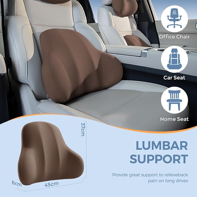 BABUR Ergonomic Memory Foam Lumbar Support Pillow for Car, Back Pain Relief | Ergonomic 100% Memory Foam, Back Pain Relief, Comfort Lower Back Support for Office Chairs, Car Seat, Wheelchair