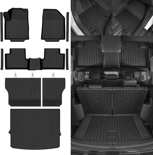 Custom Fit Floor Mats for 2015-2018 Jeep Cherokee(Only Fit Cargo in Upper Deck Position), All Weather TPE Floor Liners & Trunk Mat & Backrest Protectors & Door Sill Guard, Interior Accessories