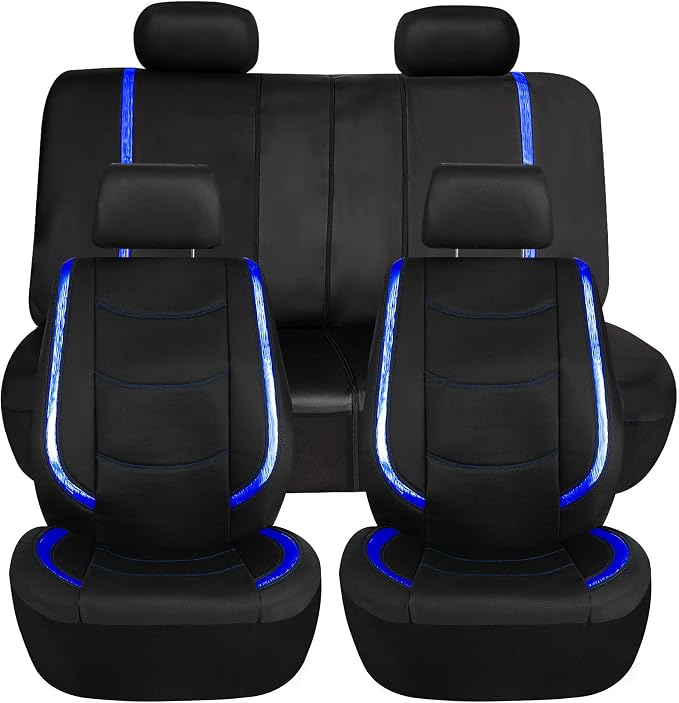 FH Group Full Set Faux Leather Car Seat Covers - Universal Fit, Low Back Front Seat Covers, Airbag Compatible, Split Bench Rear Seat Cover for SUV, Sedan, Blue