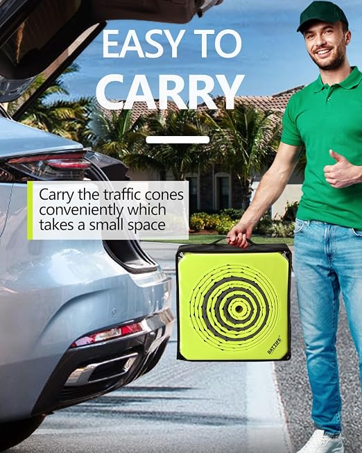 BATTIFE [2 Pack] 36 Inch Collapsible Traffic Cones, Lime Green Safety Cones, Pop-up Cones with Reflective Collar, for Driving Practice,Road Parking (Green)