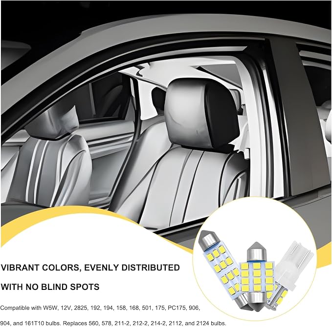 24PCS LED Interior Car Lights Kit, T10 31 mm 42 mm Super Bright Vehicle LED Lighting Bulbs Kit, Universal 6500K Dome Map Tail Light Replacement for SUV RV Truck, Car Accessories