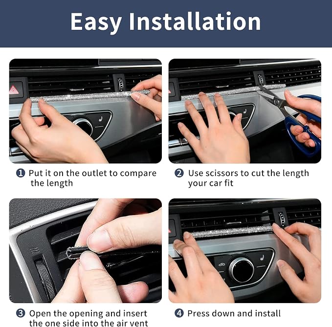INSAUTO Bling Car Vent Outlet Trim,Sparkle Accessories for Women and Girls,10Pcs Rhinestone Air Conditioner Vent Decoration Strip