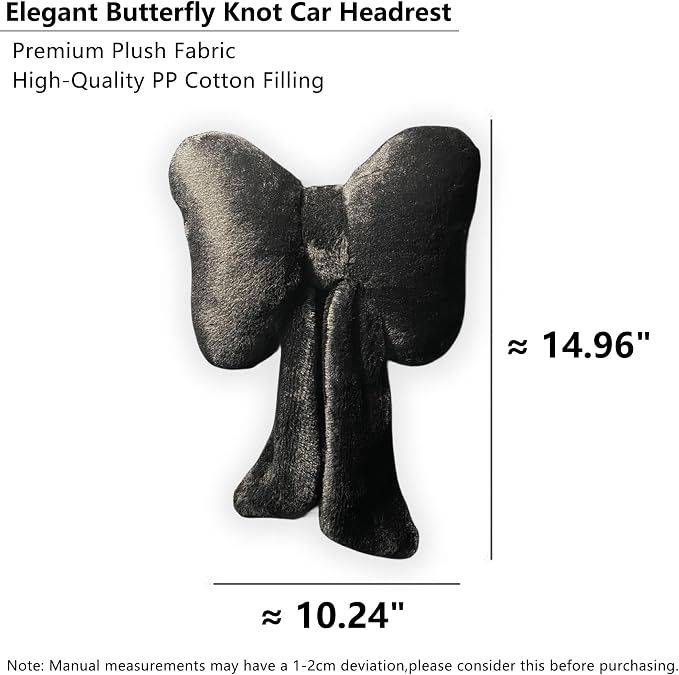 Car Neck Pillow Plush Bowknot Car Headrest Pillow Comfortable Neck Support for Driving Soft Touch Fabric Car Pillow Cute Interior Decor (Black-1Pcs)