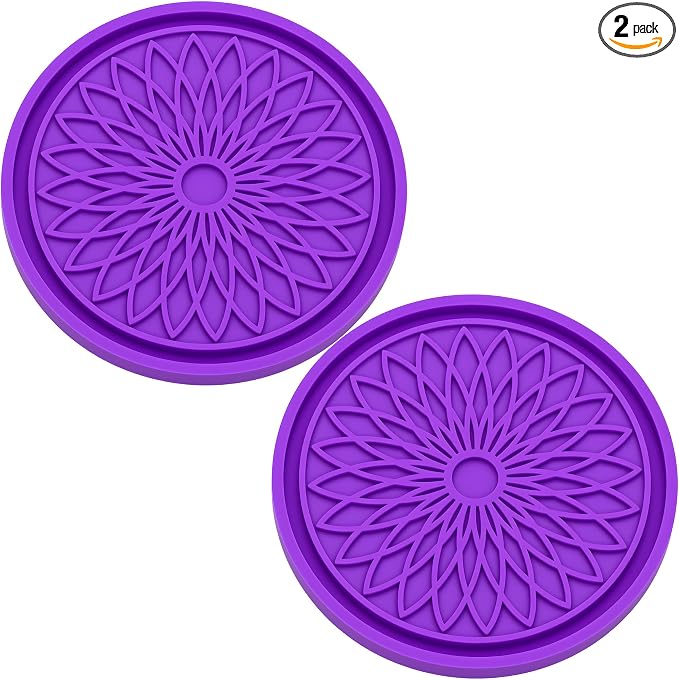 2-Pack Car Cup Holder Coaster Inserts, 2.75 Inch Non-Slip Silicone Liners, Shockproof Drink Holder Mat for Women Men, Universal Fit for Most Vehicles (Purple)