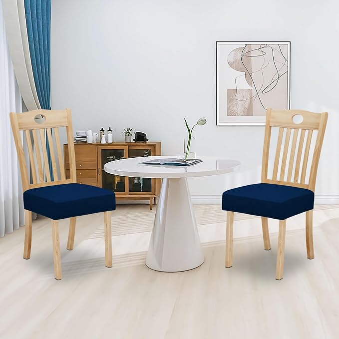 Easy-Going 100% Waterproof Seat Covers for Dining Room Chairs Set of 2, Stretch Chair Seat Slipcovers Protector Removable and Washable Kitchen Dining Chair Covers, Navy