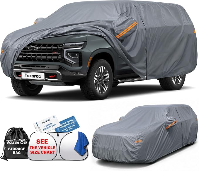 SUV Cover Waterproof All-Weather,Outdoor Full Exterior Car Covers Custom Fit for Jeep Grand Cherokee,Benz GLS,BMW X7,Mazda CX-90,Toyota Grand Highlander,GMC Acadia,etc Size S4(See SizeChart)