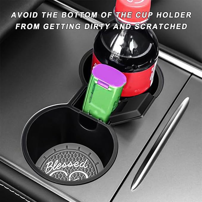 4 PCS Car Cup Holder Coaster, 2.76 Inch Soft PVC Non-Slip Blessed Cross and Heart Christian Car Cup Coasters, Auto Interior Shockproof Insert Drink Mat for Most Vehicles (Gray)