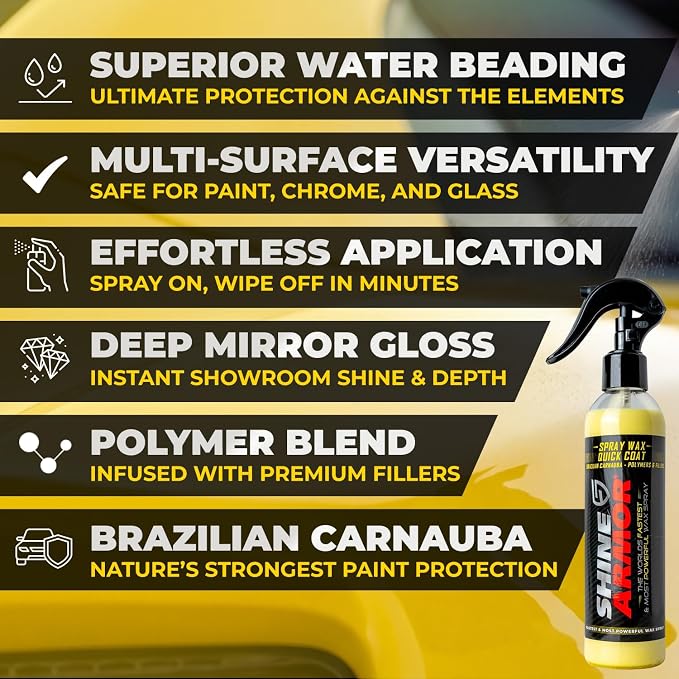 SHINE ARMOR Carnauba Car Wax - Made in USA Brazilian Liquid Spray Wax for Instant Gloss & Up to 8 Weeks Protection, UV Defense, Car Wax Polish for Cars, Trucks, SUVs & RVs - 16 fl oz