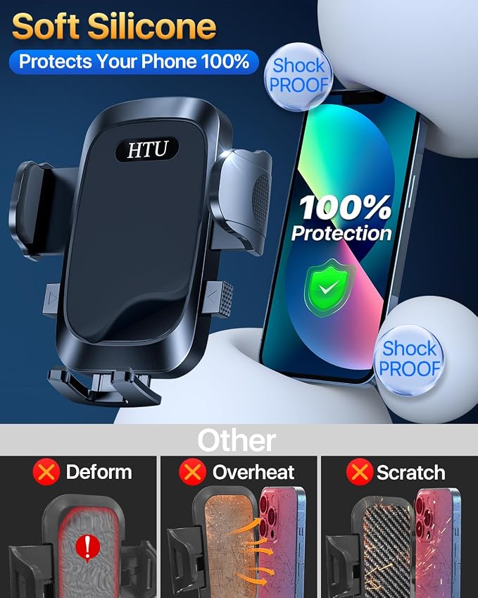 HTU 2026 Ultimate Best【True Military-Grade & Safety Cert】 Car Phone Holder | 【Upgraded 360 Rotation & 100LBS Strongest Suction】5-in-1 Truck Windshield Dashboard Vent Mount for iPhone Android, Deep Black