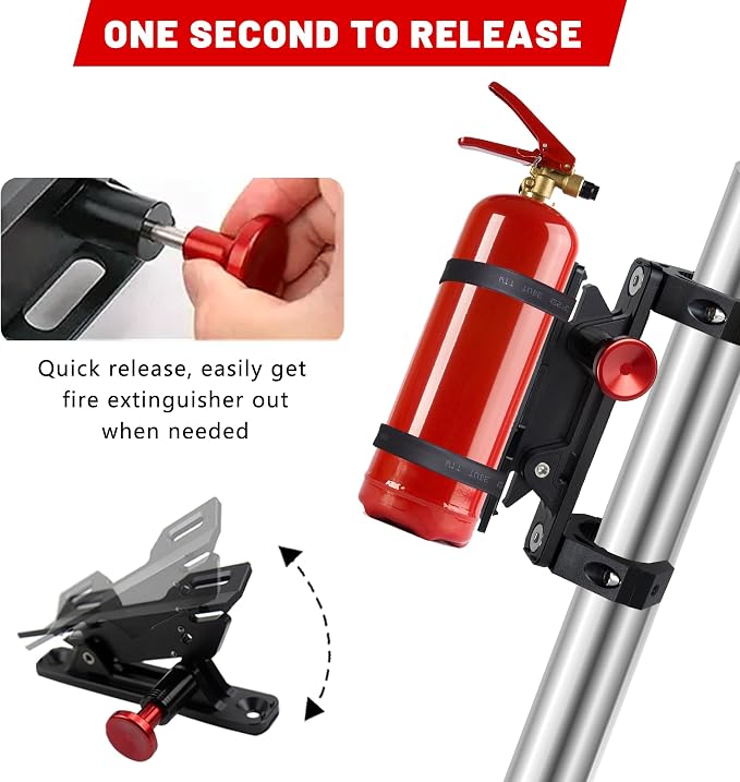 ZHILXN Aluminum UTV Fire Extinguisher Mount Kit for Roll Bar, Quick Release | Adjustable Car Fire Extinguisher Bracket Holder for 1.75-2in Roll Cage, Compatible with Polaris RZR SXS Ranger Camper Can-Am