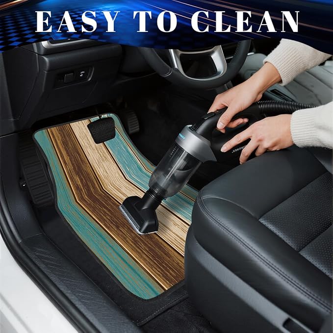 Wood Car Floor Mats Set of 4 Rustic Blue Brown Vintage Plank Automotive Foot Mats Rugs Carpet for Car Non-Slip Auto Car Accessories Universal Fit Car Accessories for Truck
