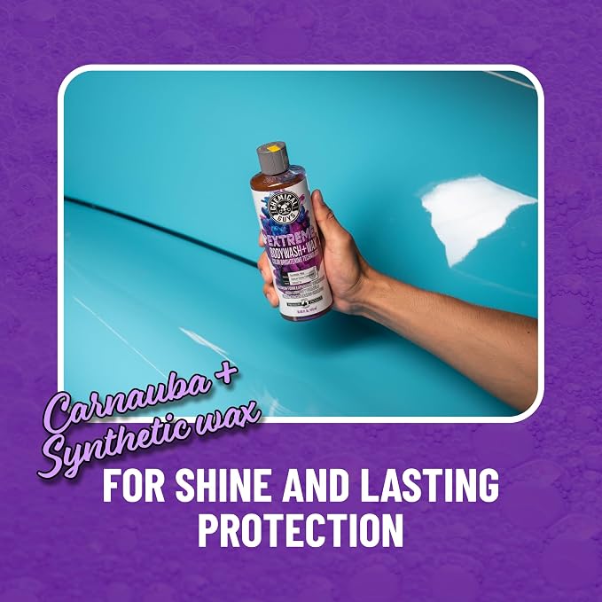 Chemical Guys, Extreme Bodywash & Wax Car Wash Soap, Grape Scent, 64 oz | Thick clinging foam in cannons, guns or buckets, carnauba adds gloss, gentle on wax and sealant, grape scent