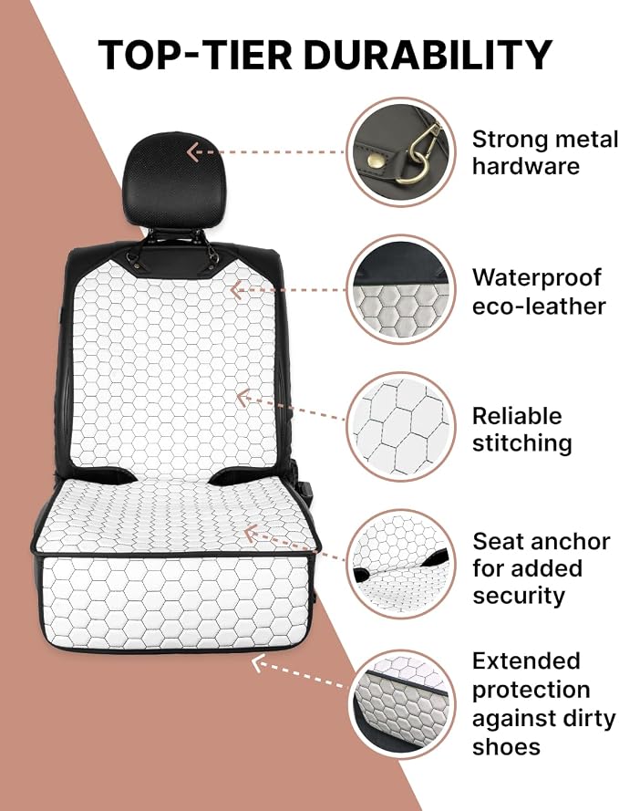 Owleys Set Seat Back Organizer & Car Seat Protector Hexy Waterproof & Non-Slip Protector for Child Car Cushion for Leather and Fabric Seats (White 2 pcs)