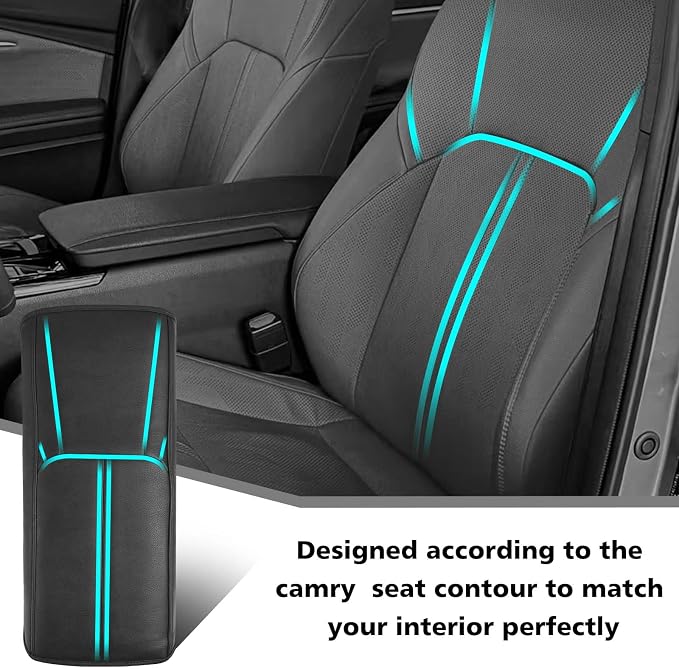 Muslogy Center Console Armrest Cover Fit for Toyota Camry 2025 2026 Accessories, Comfort Armrest Pad Console Lid Cushion Vegan Leather Regular Thick(Black/Black Trim)