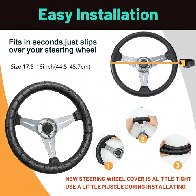 DaisyInner 17.5-18 Inch Steering Wheel Cover for Semi Truck No-Slip & Comfy Grip for Semi Trucks, Rv, Big Rig and 18 Wheelers(Segmented,Leather,Black)