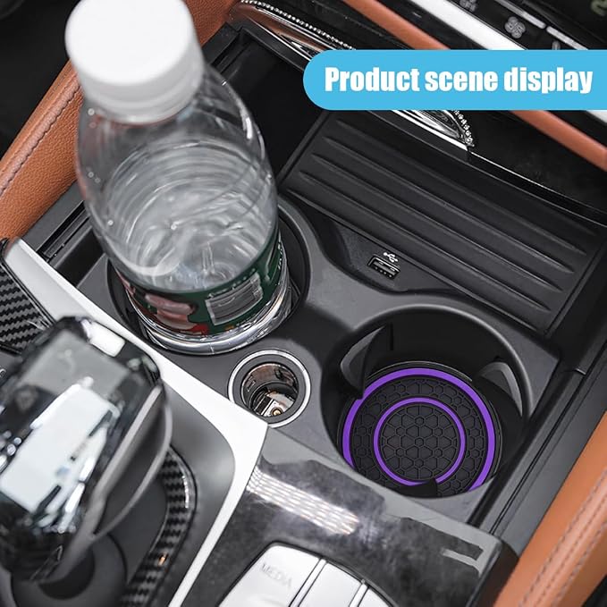 2PCS Car Cup Holder Coasters, 2.75 Inch Auto Non-Slip Anti Dust Cup Mats, Console Cup Holder Insert Coaster Auto Insulated Mats, Universal Interior Accessories for Most Cars (Purple)