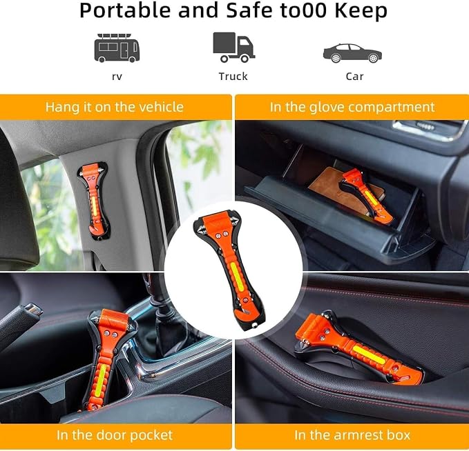 Safety Hammer, 10 Pack Car Emergency Escape Tool Car Window Breaker and Seat Belt Cutter with Light Reflective Tape for Family Car Life Saving Survival Kit