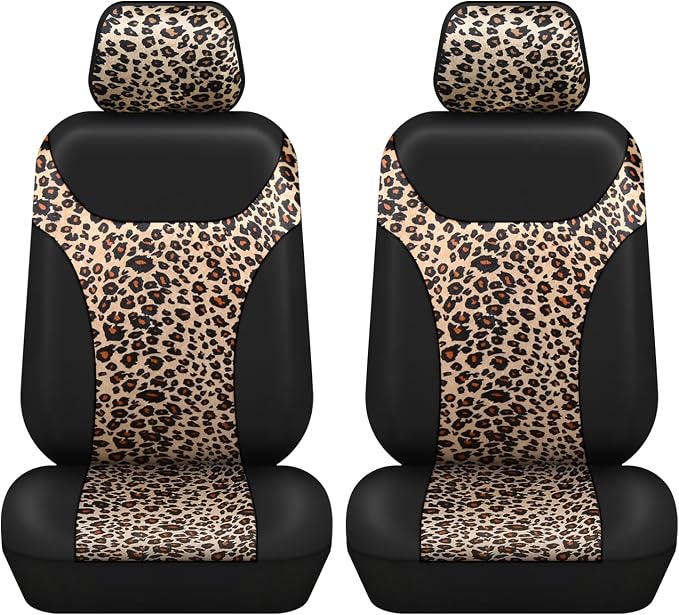 AUTOFAN Universal Fit Front Car Seat Covers (2-Pack) – Premium PU Leather with Leopard Print Design, Airbag Compatible, Easy Installation, Stylish Interior Upgrade for Cars & SUVs