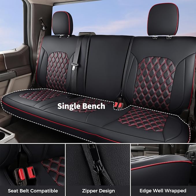 Huidasource Wrangler JK Seat Covers 2 Door Full Set, Front & Rear Full Coverage Leather Car Seat Cushion Protector Fit for Jeep Wrangler JK 2-Door Sahara Sport Rubicon 2007-2017(Full Set/Black&Red)