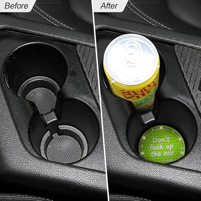 2 Pack Bling Car Coasters for Cup Holder, Crystal Rhinestone 2.75 in Cup Holder Coaster, Silicone Anti-Slip Insert Cup Mats for Women, Interior Accessories Universal for Most Cars (Green)