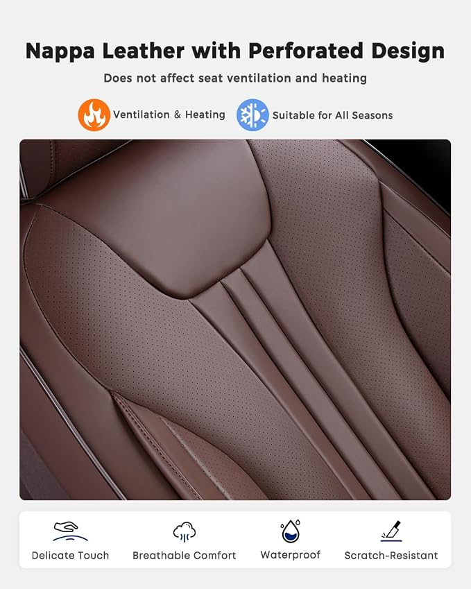 Huidasource Front Row Seat Covers, Premium Waterproof Faux Leather, Universal Fit for Most Cars, SUVs & Trucks, Airbag Friendly, Easy to Install, Wear Resistant for Daily Commute, Coffee