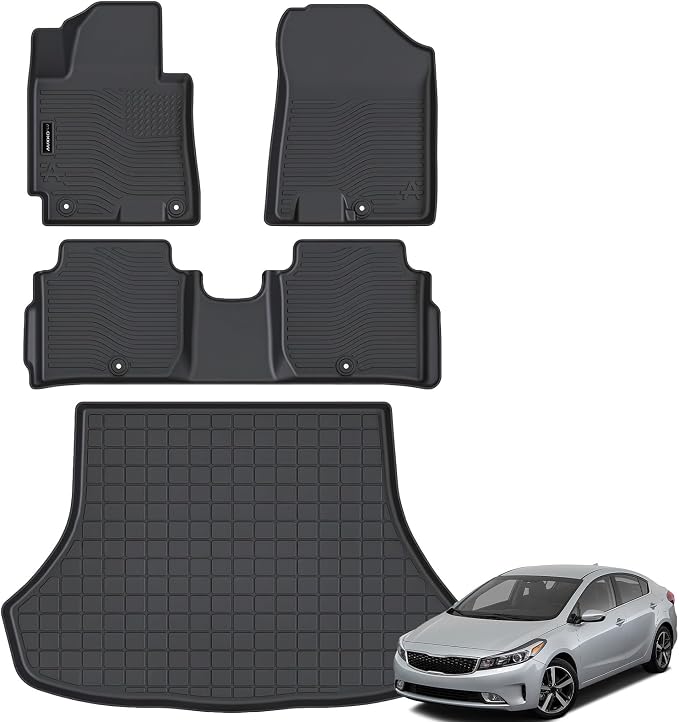 Auxko All Weather Floor Mats Cargo Mat Fits for Kia Forte (Only for Sedan) 2014-2018 TPE Liners All Season Accessories Guard Odorless Anti-Slip Floor Liners Trunk Tray