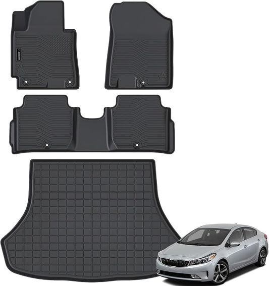 Auxko All Weather Floor Mats Cargo Mat Fits for Kia Forte (Only for Sedan) 2014-2018 TPE Liners All Season Accessories Guard Odorless Anti-Slip Floor Liners Trunk Tray