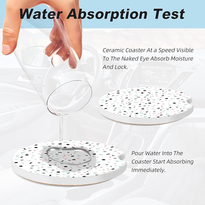 Abstract Pattern Car Coasters for Cup Holders,2 Pack Car Cup Holder Coasters for Car,Ceramic Absorbent Car Coaster with A Finger Notch and Cork Base,Car Interior Accessories for Women Men