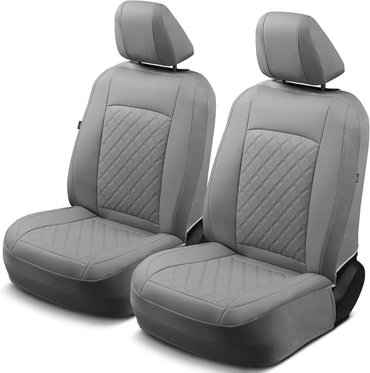 GIANT PANDA 2PCS Front Car Seat Cover for Toyota Rav4 Camry Highlander Corolla Prius Corolla Cross Venza Avalon, Faux Leather Bucket Seat Covers (Grey)