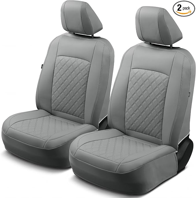 GIANT PANDA Front Seat Covers for Nissan Rogue Altima Sentra Versa Kicks Frontier Murano Pathfinder Maxima,Faux Leather Bucket Seat Cover Fit Nissan Seat Protectors (Gray Diamond) 2-Pack