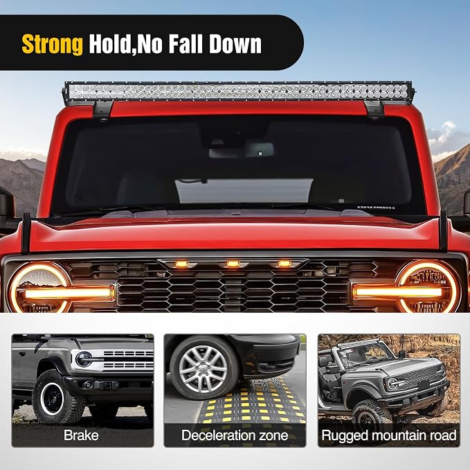 Nilight 2PCS 52” Straight LED Light Bar Mounting Bracket Over-Windshield Mount Kit for 2021 2022 2023 2024 2025 2026 Ford Bronco 2/4 Door (1 Pair, Black)