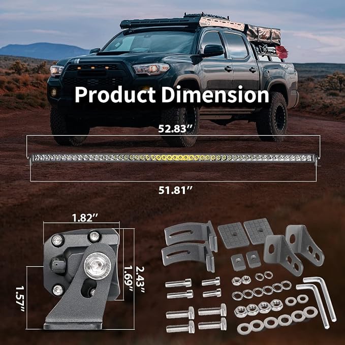 LASFIT LED Light Bar 52 Inch Slim Single Row LED Bar Spot Flood Combo 6000K | Overhead Roof Off Road Light for Tacoma 4Runner Silverado F150 Wrangler IP67 Waterproof
