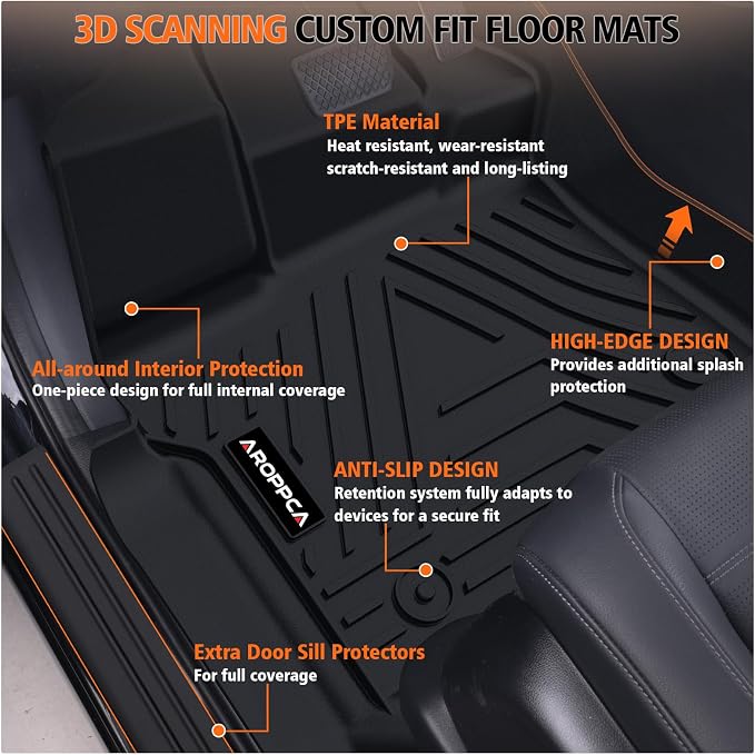 All Weather Floor Mats for 2017-2026 Ford F250/F350/F450 SuperCrew Cab with Rear Under Seat Storage, TPE Rubber Floor Liners Anti-Slip Full Set Automotive Mats for 2024 2025 F250/F350/F450 Accessories