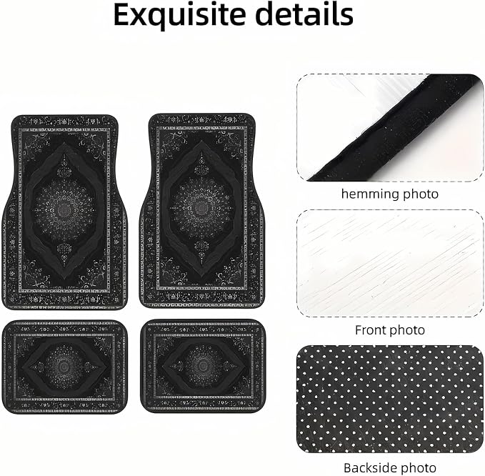 Universal Fit Car Floor Mats Set of 4Pcs, Black European Pattern All-Weather Front Rear Car Carpet Mats, Non-Slip Car Floor Mat Car Accessories for Automotive Trucks SUV Sedans Vans