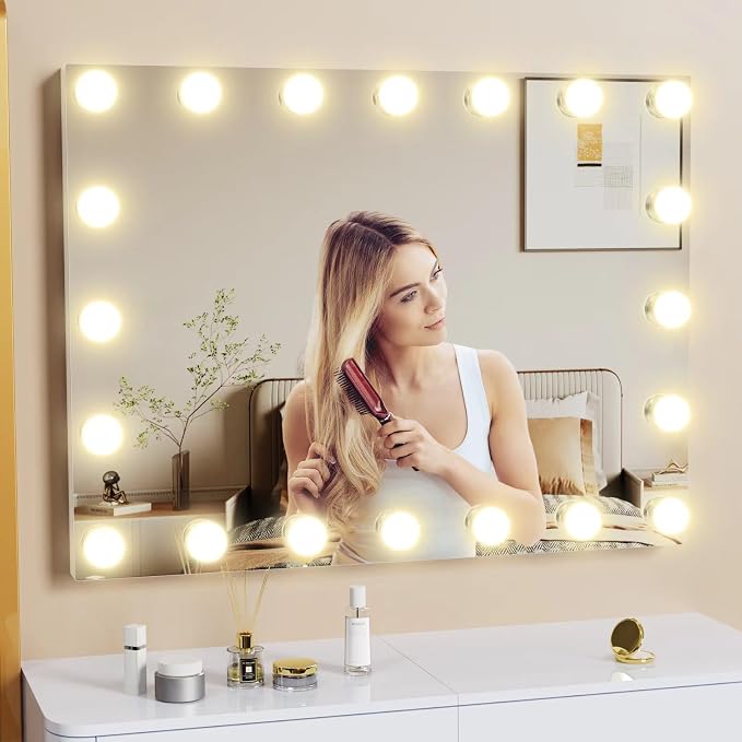 Gvnkvn 24 Extra Bulbs Vanity Mirror with Lights, 32WX24L Tabletop Hollyhood Makeup Mirror USB+Type-C Charging, Hollywood Lighted Mirror,3 Colors Modes,Touch Control,Metal Frame,White
