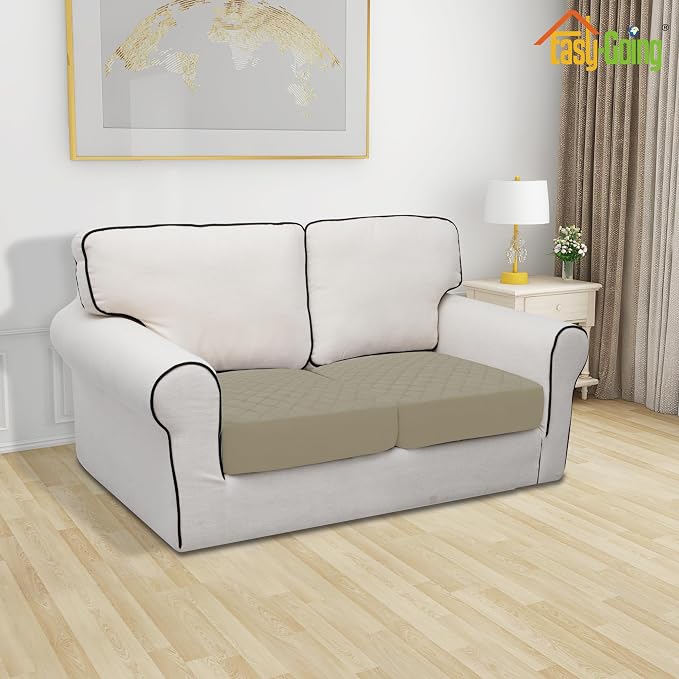 Easy-Going Waterproof Loveseat Cushion Covers, Non-Slip Leakproof Sofa Seat Cushion Slipcovers, Quilted and Stretch Furniture Protector for Dogs, Pets (2-Piece Loveseat Cushion, Beige)