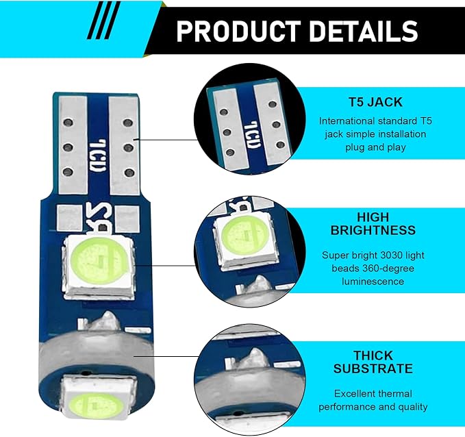 20PCS 74 Led Bulb Dash Lights, T5 2721 27 37 2721 Bulb with PC74 PC 37 Twist Socket, Super Bright Instrument Cluster Bulbs, Car Dashboard Lights, Car Interior LED Bulb Replacement Kit (Blue)