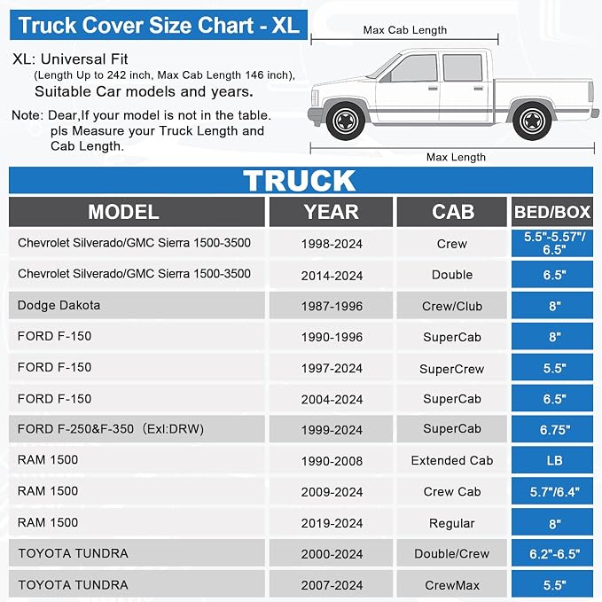 Sailnovo Pickup Truck Car Cover Waterproof All Weather, 7 Layers Heavy Duty Outdoor Full Car Cover, Snowproof Rainproof Windproof Sun UV Protection (PE+Cotton, L Fit Length 228", Max Cab Length 144")