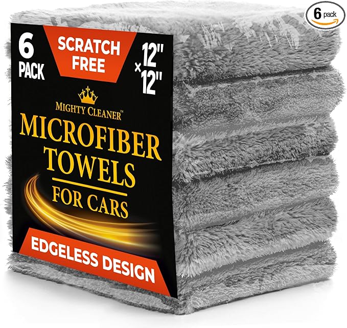 Super Soft Microfiber Towels for Cars - Edgeless - 6pk (12”x12”) - Premium Scratch-Free Towel - Great for Drying, Detailing, Polishing, Buffing - Ultra Absorbent Microfiber Cleaning Cloths for Car