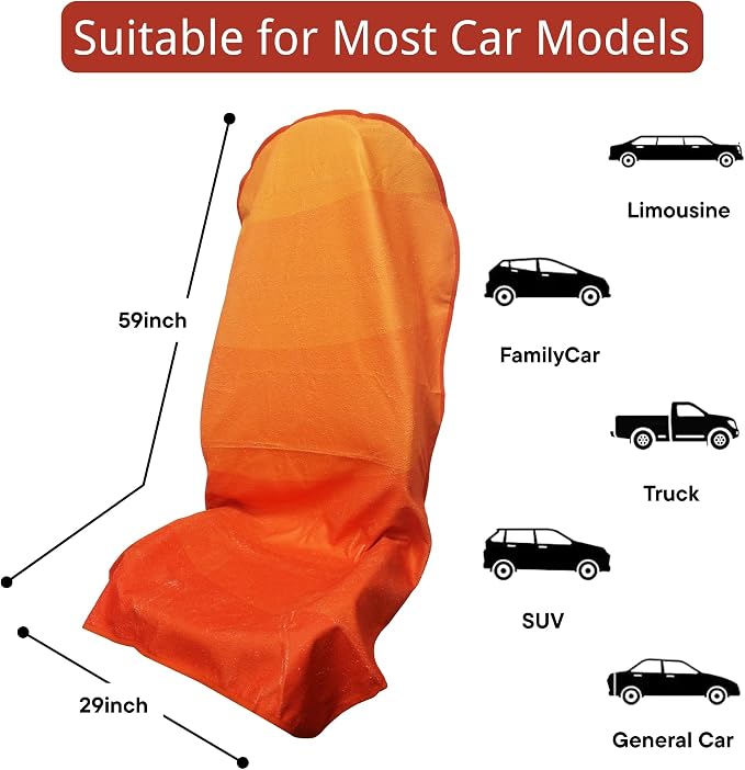 Waterproof Car Seat Cover for Front Seats, Protector for Cars SUVs Trucks, Sweat Towel Seat Covers Bucket for Gym,Workout,Beach,Hiking,Running and Swimming(Orange, 2PCS)
