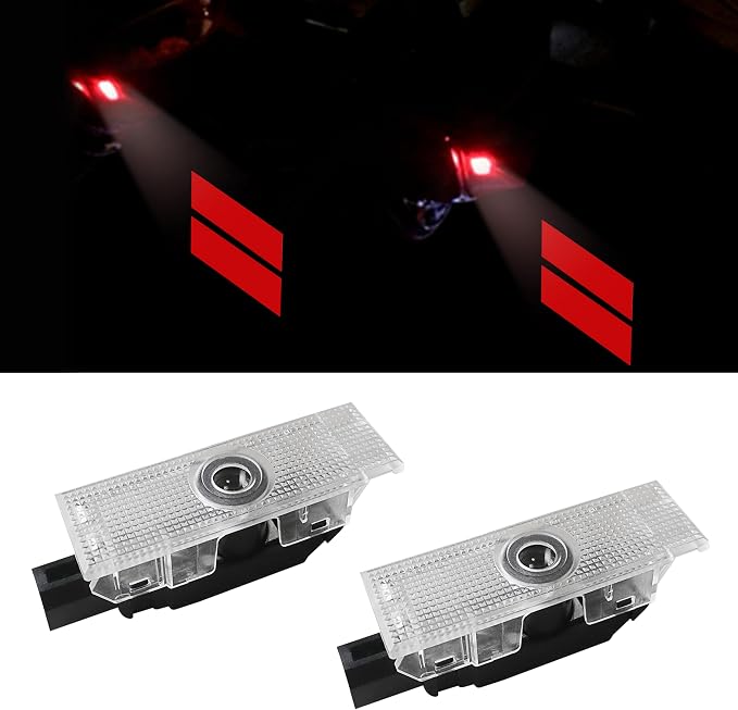 YOSRTER 2PCS Door Lights Logo for Dodge Challenger Accessories LED Ghost Shadow Welcome Puddle Projection Lamps for Dodge Challenger Interior Accessories(Red Double Stripe)