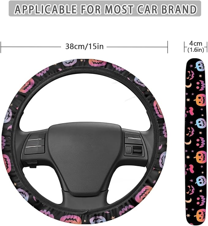 Wanyint Auto Steering Wheel Cover Unviersal 15 Inch Steering Wheel Wrap Cover Halloween Car Interior Accessories Decor for All Seasons, Pumpkin Gradient