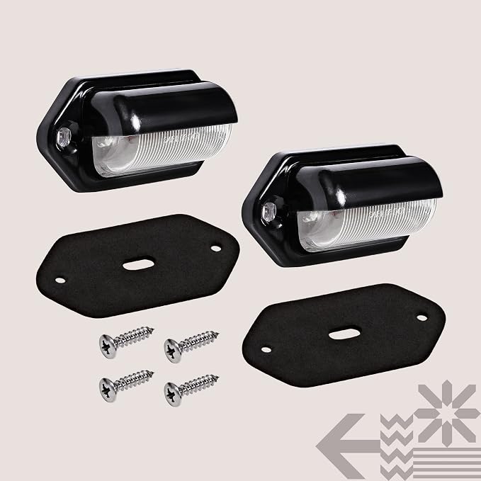 True Mods 2pc Black Boat Trailer LED License Plate Lights [DOT FMVSS 108] [SAE L] [Surface Mount] [Waterproof] [12V DC] Universal Courtesy Step Tag Lamp for Auto Work Utility Flatbed Semi Truck RV